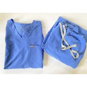 FIGS Men's Scrub Set Pants Drawstring & Top Ceil Blue Medical Health Size Medium